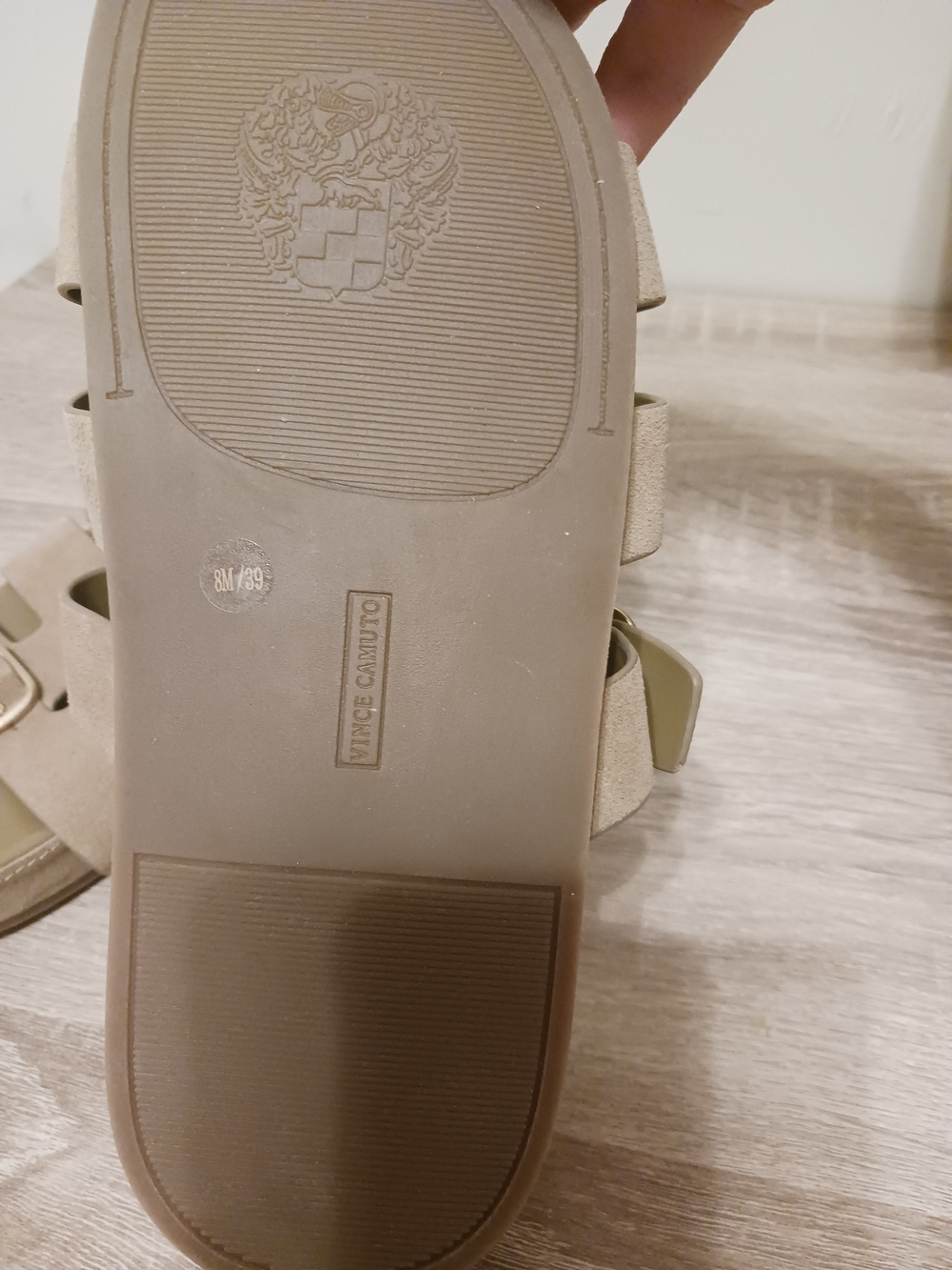 Vince Camuto Suede Double-Buckle Slide Sandals in Tan - Picture 7 of 9